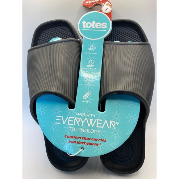 Totes Womens Everywear Slide Sandals Size 7 Lightweight Waterproof Durable Black - Picture 1 of 6